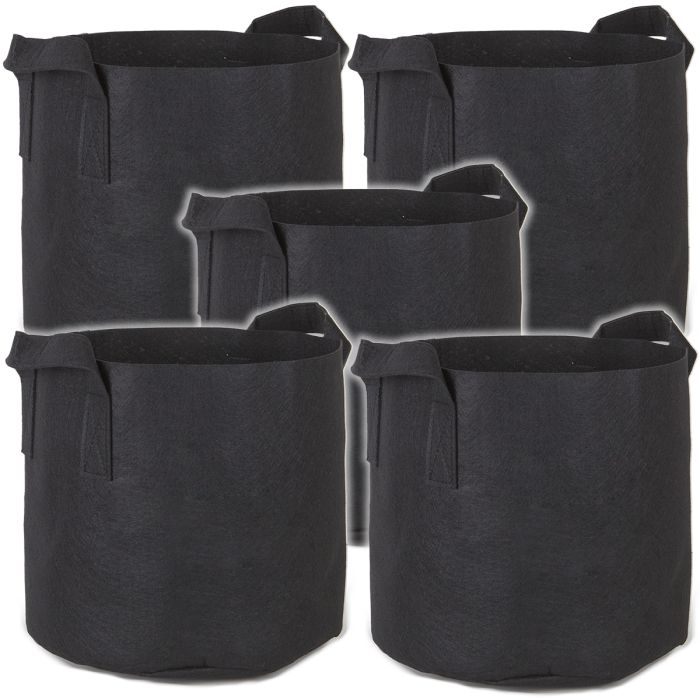 247Garden 10-Gallon Black Planters Grow Bags/Aeration Fabric Pots w/Handles  13H x 15D 5-Pack w/Free Shipping USA