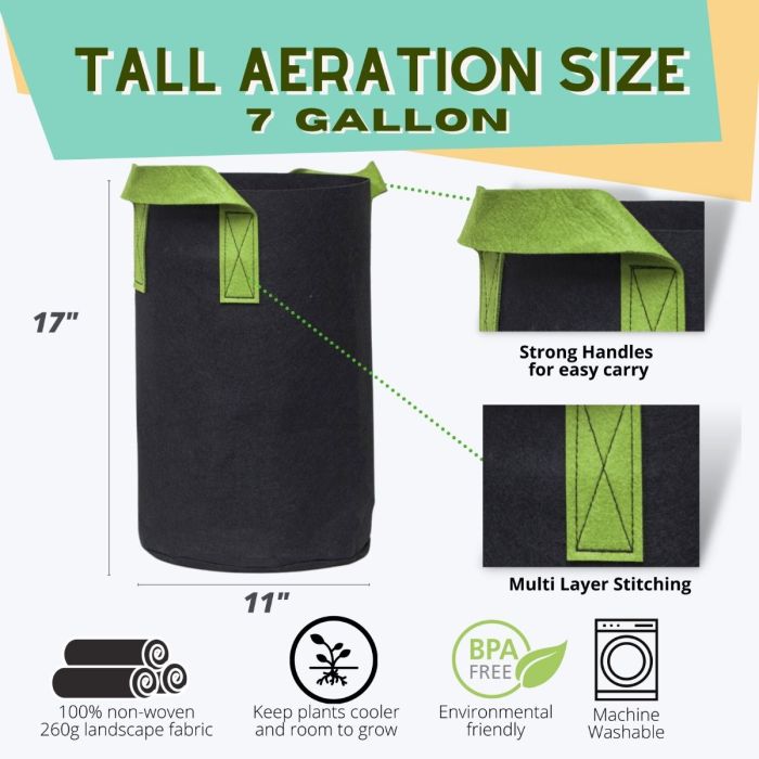 247Garden 7-Gallon Tall Aeration Fabric Pot 5-Pack