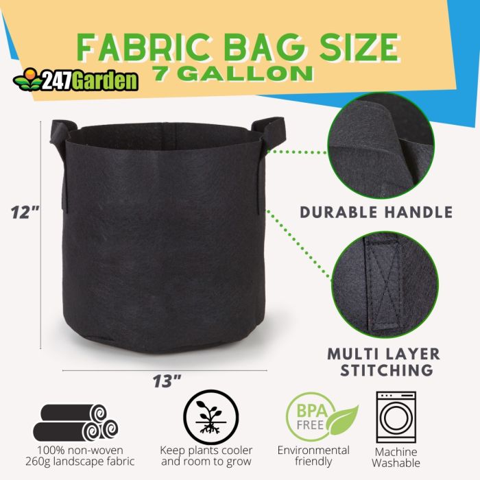 25 Gallon Grow Bags/Aeration Fabric Pots with Handles Black 15 5 Pack 5 7 10 