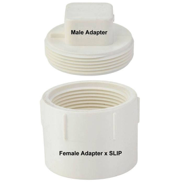 1-1/2 in. DWV PVC Female Adapter FNPT x SLIP/HUB + Male-Threaded MNPT  Cleanout Plug for Drain, Waste and Vent ASTM D2665 NSF