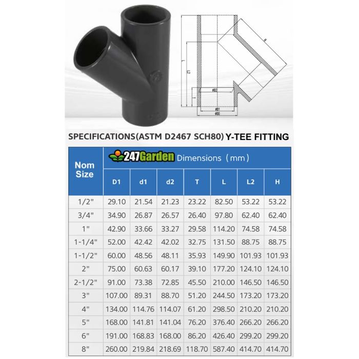8 in. SCH-80 PVC Y-TEE/SKEW 3-Way 45-Degree Lateral Pipe WYE Fitting