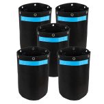 5-Pk 247Garden 3-Gallon Tall LST Low Stress Bonsai Training Fabric Pots W/ 6 Support Rings, 260GSM, Black Grow Bags w/Short Blue Handles