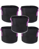 5-Pack 1-Gallon Grow Bags w/Short Purple Handles, Black 260GSM
