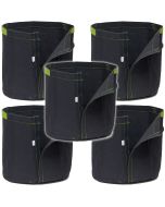 247Garden 1-Gallon Transplanter Fabric Pot w/Velcro Closure & Short Green Handles (Black 6H x 7D) 5-Pack