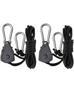 1X Pair 247Garden 1/8" Heavy-Duty Ratchet Hangers w/Plastic Gear for Grow Light Fixtures/LED Lamp/Reflectors w/150LB Max Load Weight, 5FT Vertical Drop, Carabiner Safety Clip