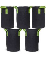 247Garden 2-Gallon Tall Aeration Fabric Pot/Tree Grow Bag (Black w/Green Handles 12H x 7D) 5-Pack