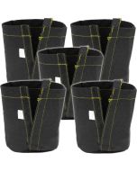247Garden 1/2-Gallon  Mini Transplanter Plant Grow Bags/Aeration Fabric Pots w/Velcro Closure & Short Green Handles (Black 6H x 5D) 5-Pack