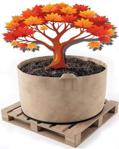 247Garden 100-Gallon Eco-Friendly Aeration Fabric Pot/Plant Grow Bag/Raised Garden Bed w/Handles (300GSM Tan w/Black Base 18H x 40D)