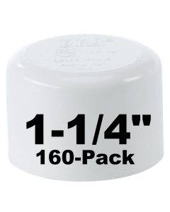 160pc/Box 1-1/4 in. SCH-40 PVC End Caps/Plugs NSF ANSI ASTM D2466 Slip/Socket Pressure Fittings 1.25"