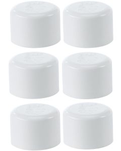 6-Pk 1-1/4 in. Schedule 40 PVC Caps/Slip Socket End Plug Pipe Fittings White NSF SCH40 ASTM D2466 1.25"