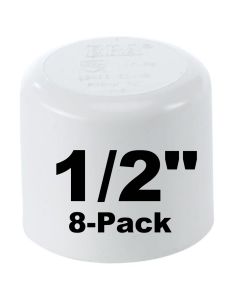 8-Pk 1/2 in. Schedule 40 PVC Cap/End Plug NSF Pipe Fitting (Socket) SCH40 ASTM D2466