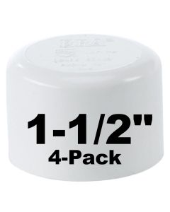 4-Pk 1-1/2 in. Schedule 40 PVC Caps/Socket End Plugs Pipe Fitting NSF SCH40 ASTM D2466 1.5"