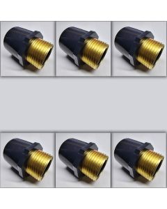 6-Pack 1 in. SCH-80 PVC Male Adapters w/Brass MTP Threaded-Fittings 1" PVC-Brass Connectors ASTM D2467/D2464 NPT