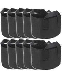 247Garden 1-Gallon Short and Wide Planters' Grow Bags w/Handles (Black 5H x 8D) 10-Pack