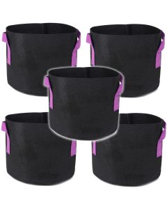 5-Pack 3-Gallon Grow Bags w/Short Purple Handles, Black 260GSM