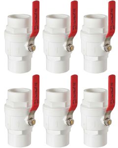 6-Pack 247Garden ERA 1 in. Two-Piece SCH40 PVC Chroming Ball Shut-Off Valve w/ Stainless Steel Handle