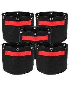 5-Pack 1-Gallon Bonsai LST Low Stress Training Fabric Pots w/ 6 Support Rings, 260GSM, 247Garden Black Grow Bags w/Short Red Handles 7H x 6D