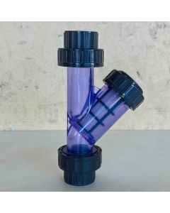 2-1/2 in. PVC SCH-80 True Union Y-Strainer/Filter Clear w/ Heavy-Duty Gray Socket Fittings + Transparent Body ASTM D2467 + 1pc Extra 20-Micron Screen