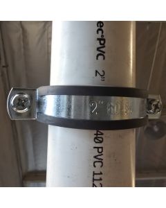 2" SCH40/80 PVC Pipe Steel Welded Pipe Support Clamp w/ Heavy Duty Rubber Tech & Galnanized Steel Weld Clamp for Pipe Size 60-64mm (OD=2.36 to 2.51 inch)