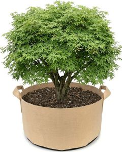 247Garden 20-Gallon Short Aeration Fabric Pot/Vegetable Garden Grow Bag w/Handles (Tan 13H x 21D)