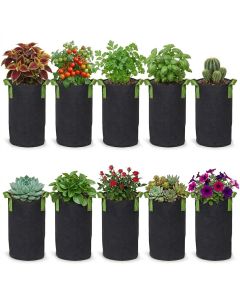 247Garden 3-Gallon Tall Aeration Fabric Pots/Tree Grow Bags (Black w/Green Handles 12.5H x 8.5D) 10-Pack w/Free Shipping