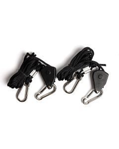 4X Pair 247Garden 1/8" Heavy-Duty Ratchet Hangers w/Plastic Gear for Grow Light Fixtures/LED Lamp/Reflectors w/150LB Max Load Weight Each Pair, 5FT Vertical Drop, Carabiner Safety Clip