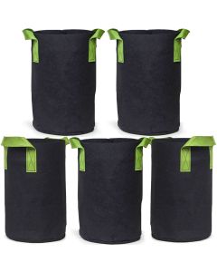 247Garden 4-Gallon Tall Aeration Fabric Pot/Tree Grow Bag (Black w/Green Handles 14.5H x 9D) 5-Pack