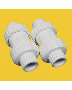 2-Pk 3/4 in. SCH-40 PVC True Union Ball Check Valves Socket-Type ASTM D2466/F1970 One-Way Pro-Flow Control Fittings