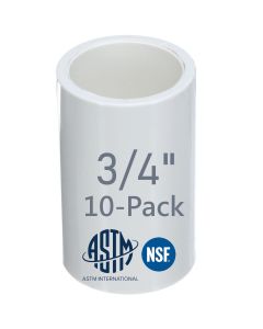 10-Pack 3/4 in. SCH-40 PVC Couplings Plumbing-Grade Pipe Fittings Slip/Socket NSF ANSI ASTM D2466