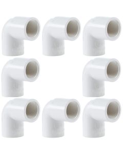 8-Pk 3/4 in. SCH-40 PVC 90-Degree Female Threaded Elbow FIPT x Slip/Socket Pipe Fitting NSF ASTM D2466