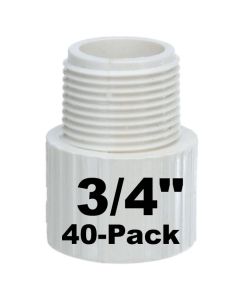 40-Pack 3/4" SCH-40 PVC Male Adapters Pipe Fittings, Plumbing Grade NSF-PW UPC ASTM ANSI D2466 NPT x Slip