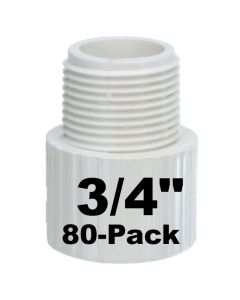 80-Pack 3/4" SCH-40 PVC Male Adapters Pipe Fittings, Plumbing Grade NSF-PW UPC ASTM ANSI D2466 NPT x Slip
