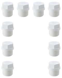 10-Pack 3/4" SCH-40 PVC Male Threaded Plug Pipe Fittings, Plumbing Grade NSF-PW UPC ASTM ANSI D2466