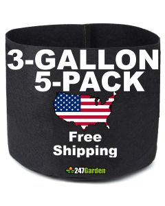 5-Pack 247Garden 3-Gallon Basic Black Fabric Pot 200GSM No Handles 9H x 10D BPA-Free