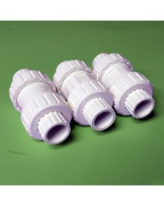 3-Pk 3/4 in. SCH-40 PVC True Union Ball Check Valves Socket-Type ASTM D2466/F1970 One-Way Pro-Flow Control Fittings
