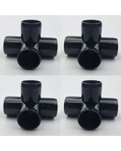 4-Pk 3/4" 4-Way Black PVC Elbows+Tees Furniture-Grade ASTM SCH40 Construction Fittings