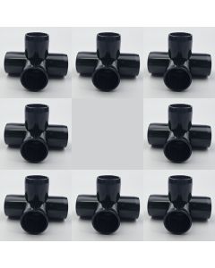 8-Pk 1/2 in. 4-Way Black PVC Elbow Construction Fittings ASTM SCH-40 Furniture-Grade Pipe Connectors