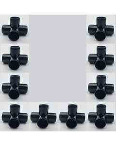 10-Pk 3/4" 4-Way Black PVC Elbows+Tees Furniture-Grade ASTM SCH40 Construction Fittings