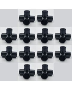 12-Pk 1/2 in. 4-Way Black PVC Elbow Construction Fittings ASTM SCH-40 Furniture-Grade Pipe Connectors