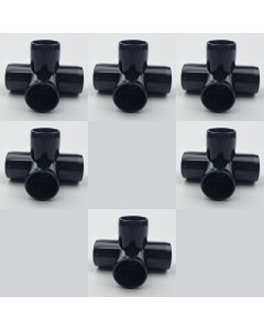 6-Pk 3/4" 4-Way Black PVC Elbows+Tees Furniture-Grade ASTM SCH40 Construction Fittings