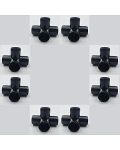 8-Pk 3/4" 4-Way Black PVC Elbows+Tees Furniture-Grade ASTM SCH40 Construction Fittings