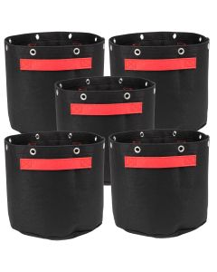 5-Pack 7-Gallon Bonsai LST Low Stress Training Fabric Pots W/ 8 Support Rings, 260GSM 247Garden Black Grow Bags w/Short Red Handles 12H x 13D