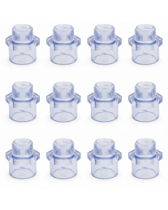 12-PK 1/2 in. Clear PVC SCH-80 Male Adapter Fittings Transparent Color ANSI, ASTM D2467 Special for Aquarium/Reef Tank Setup