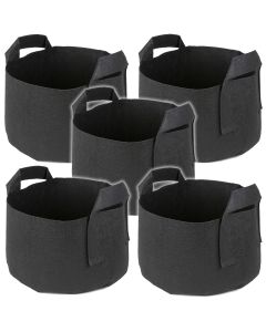 247Garden 2-Gallon Short and Wide Planters' Grow Bags w/Handles (Black 6H x 10D) 5-Pack