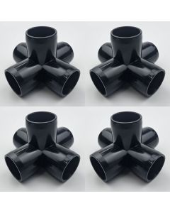 4-Pk 1/2 in. 5-Way Black PVC Elbow Fittings ASTM SCH40 Furniture-Grade Connectors