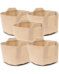 247Garden 7-Gallon Shorty Plant Grow Bags/Aeration Fabric Pots w/Handles (Tan 9H x 15D) 5-Pack
