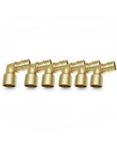6-PK 1 in. PEX-A Expansion x Female Copper Sweat Elbows ASTM F1960 NSF Lead Free Brass PEX Cold Expansion Fittings