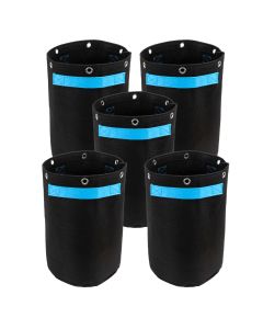 5-Pk 247Garden 5-Gallon Tall LST Low Stress Bonsai Training Fabric Pots W/ 6 Support Rings, 260GSM, Black Grow Bags w/Short Blue Handles
