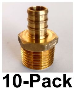 10-PK 1/2 in. PEX-B Barb x 1/2 in. Male Pipe Thread NPT Adapters, Lead Free Brass DZR NSF-Listed F1807 PEX Fittings