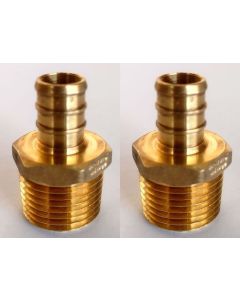 2-Pk 1/2 in. PEX-B Barb x 1/2 in. Male Pipe Thread NPT Adapters (Lead Free Brass DZR NSF-Listed F1807/F2159)